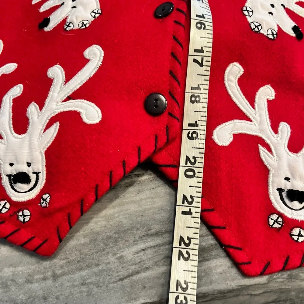 Vintage Dress Barn Red Wool Blend Reindeer Applique Vest Medium - Picture 6 of 9